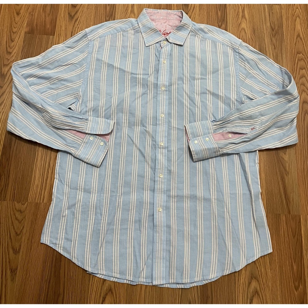 Robert Graham Shirt Mens 2XL Striped Flip Cuff Contrast Trim Button Front
